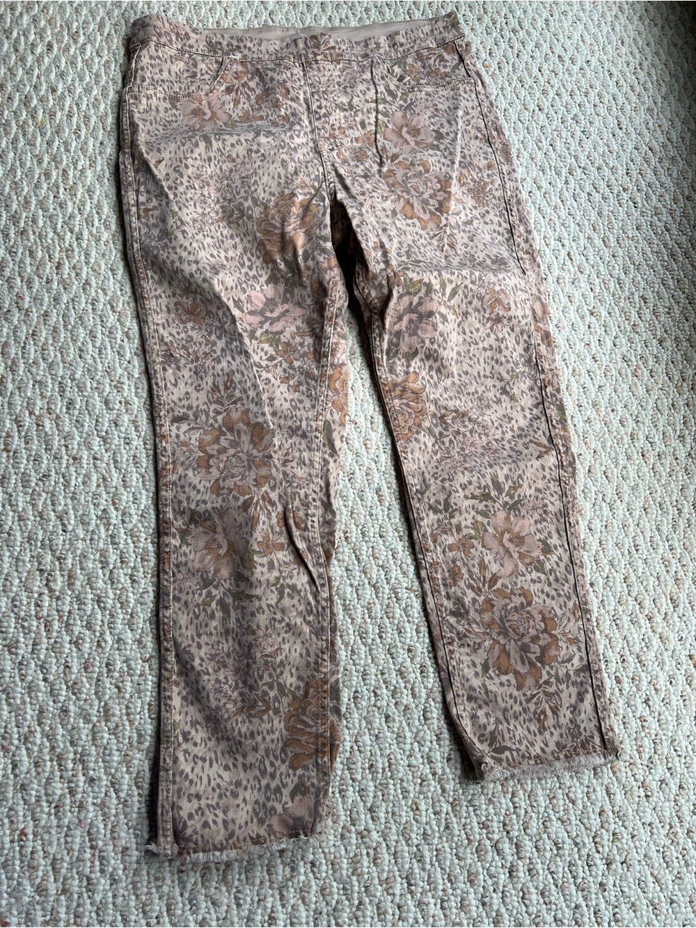reversible Beige Floral & Leopard Print Skinny Pants